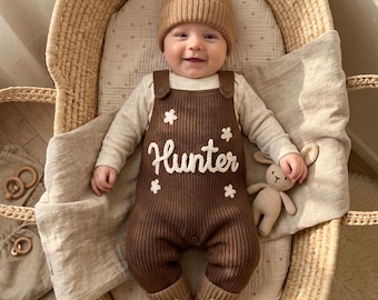 Custom Embroidered Baby Overalls, Personalized Football Romper, Baby Name Dungarees, Sports Baby Outfit, Baby Shower Gift