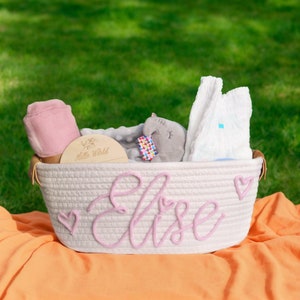 Panier cadeau personnalisé pour baby shower, panier cadeau pour bébé, panier en coton en corde, panier cadeau pour bébé, panier à jouets, panier de rangement, cadeau prénom pour bébé image 1