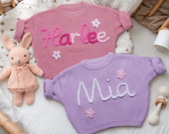 Custom Baby Name Sweater,Personalized Hand Embroidered Baby Sweater,Cute Baby Sweater,Baby Shower Gift,Newborn Gift,Baby Announcement