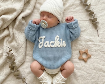 Hand-Embroidered Custom Name Baby Sweater: Personalised Knit, Personalised Holiday Keepsake Jumper for Kids & Babies