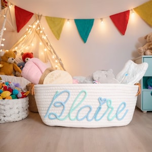 Babyparty personalisierter Geschenkkorb, Baby Geschenkkorb Seil Baumwollkorb, Baby Geschenkkorb Spielzeugkorb Aufbewahrungskorb, Baby Namensgeschenk Bild 5