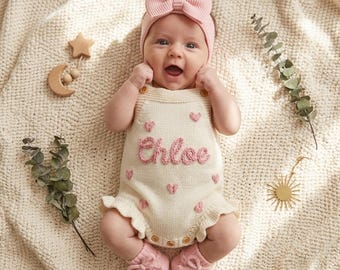 Gepersonaliseerde romper voor babymeisje, aangepaste naam babyromper, baby zomeroutfit, cadeaus babymeisje, romper met ruches baby, Coming Home-outfit pasgeborene