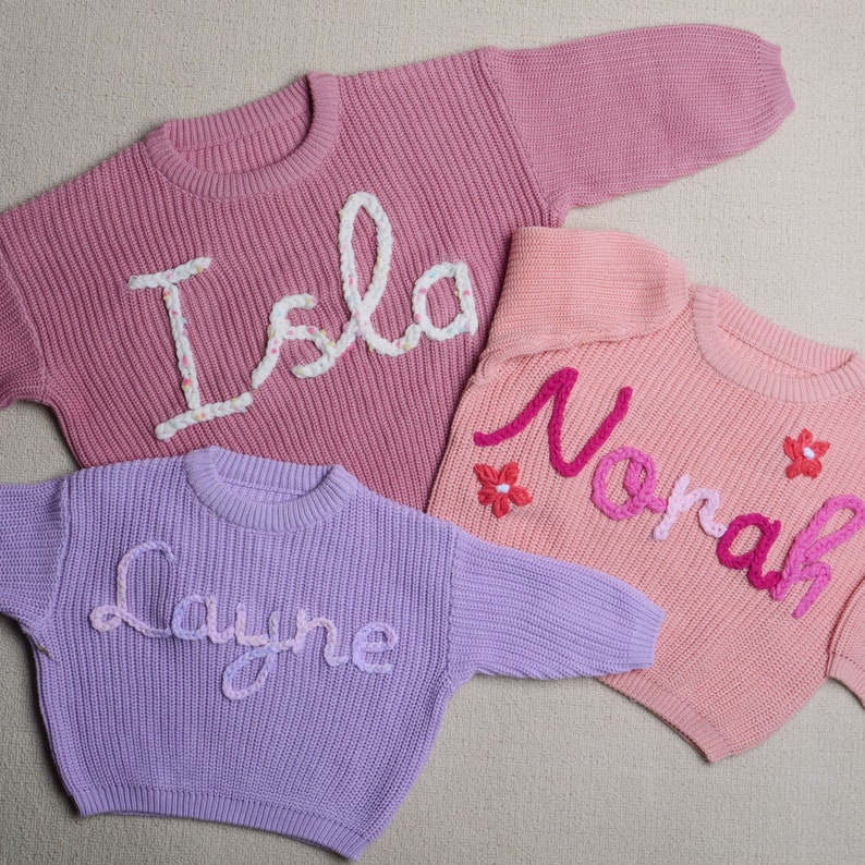 Custom Name Baby Sweater, Personalized Hand Embroidered Baby Sweater, Cute Baby Sweater , Baby Shower Gift, Birthday Gift For Baby Girls Boy zdjęcie 2