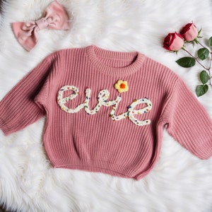 Custom Name Baby Sweater, Personalized Hand Embroidered Baby Sweater, Cute Baby Sweater , Baby Shower Gift, Birthday Gift For Baby Girls Boy zdjęcie 1
