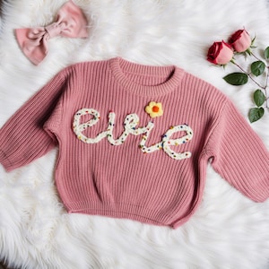 Custom Name Baby Sweater, Personalized Hand Embroidered Baby Sweater, Cute Baby Sweater , Baby Shower Gift, Birthday Gift For Baby Girls Boy
