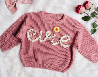 Custom Name Baby Sweater, Personalized Hand Embroidered Baby Sweater, Cute Baby Sweater , Baby Shower Gift, Birthday Gift For Baby Girls Boy