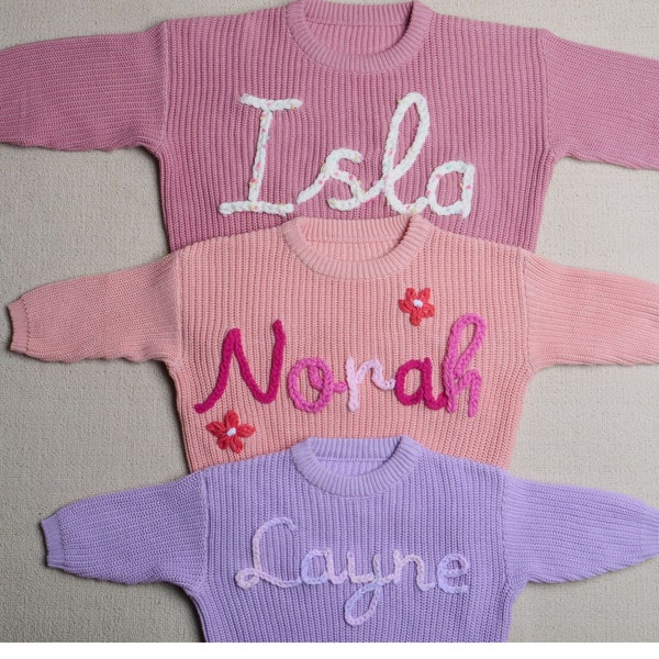 Custom Name Baby Sweater,Personalized Hand Embroidered Baby Sweater, Cute Baby Girls Sweater With Name, Baby Shower Gift,Christmas Gift Baby