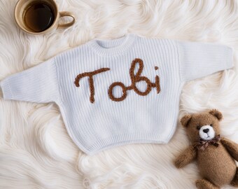 Benutzerdefinierte Name Baby Pullover, personalisierte Hand bestickt Baby Pullover erste Geschenk für Baby Mädchen Jungen