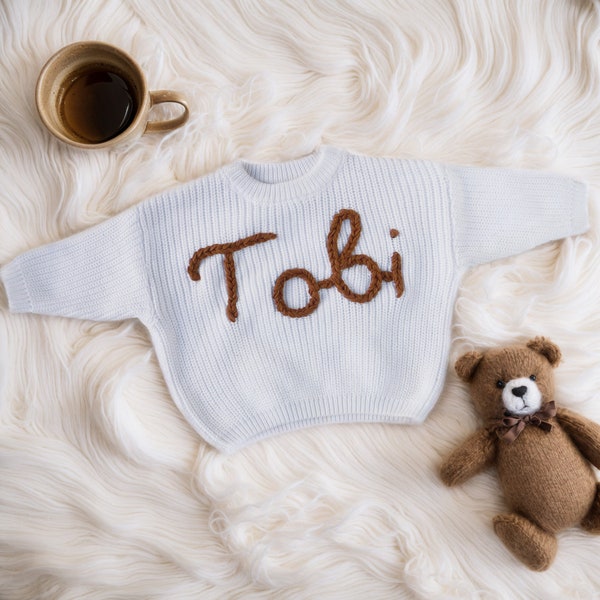 Custom Name Baby Sweater, Personalized Hand Embroidered Baby Sweater, First Gift For Baby Girls Boy