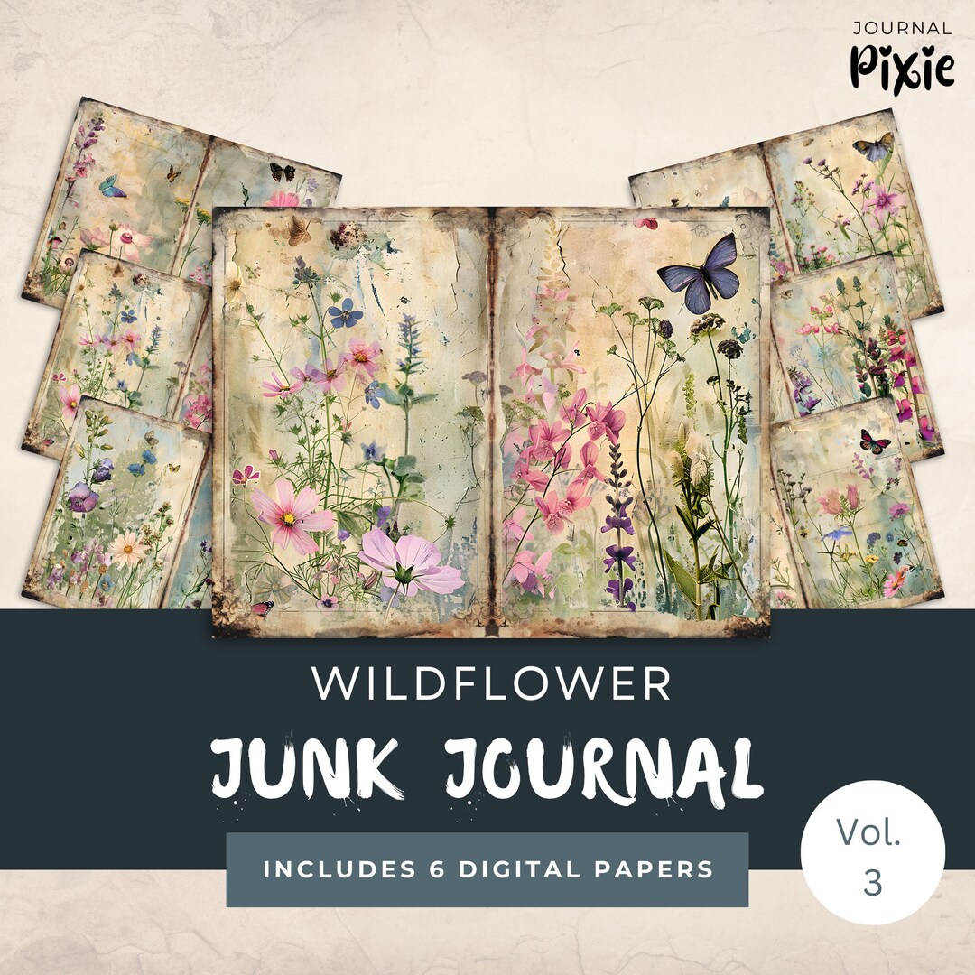 Wildflower Junk Journal Paper, Floral 6 Digital Journal Papers ...