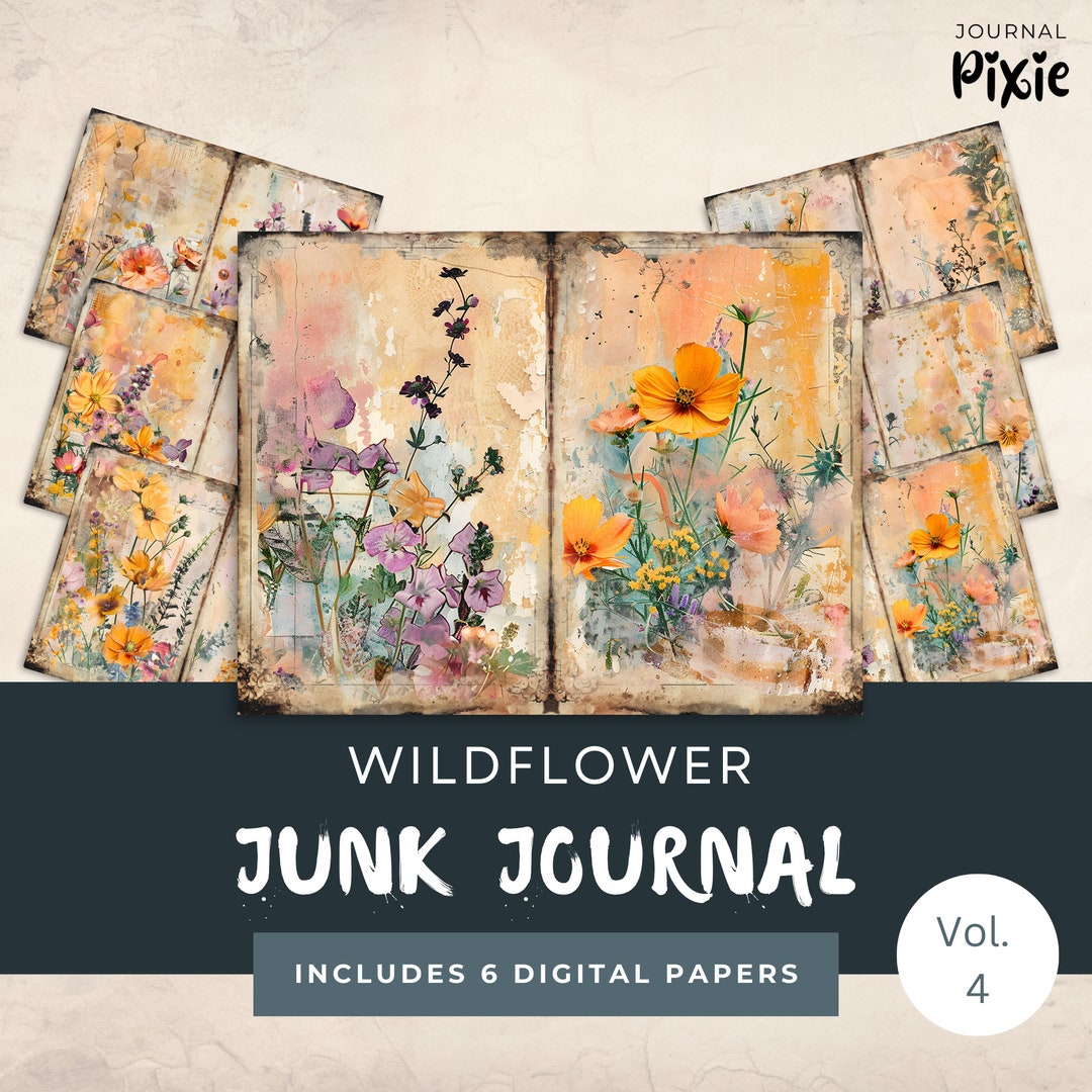 Wildflower Junk Journal Paper, Floral 6 Digital Journal Papers ...