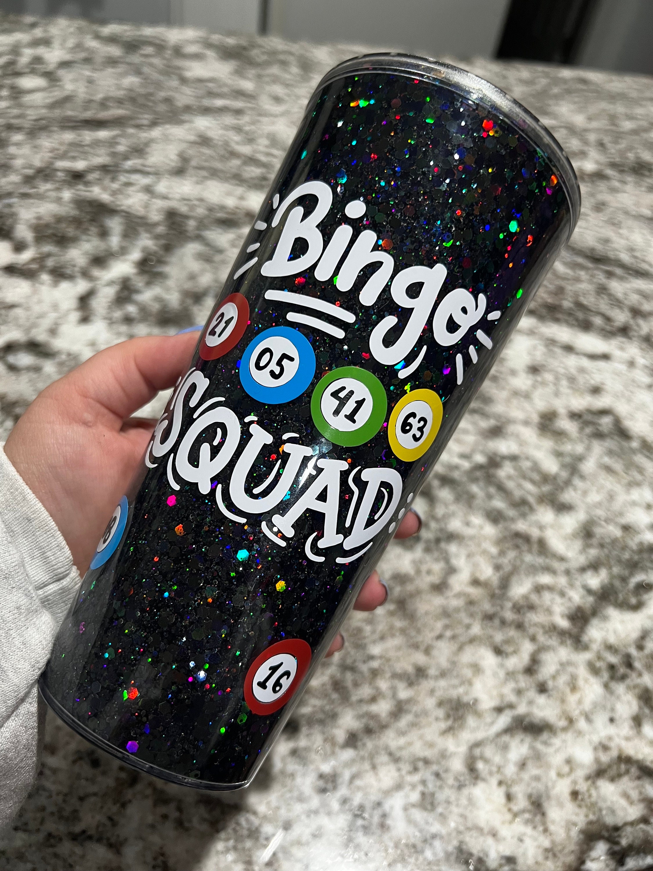 Customized Bingo Squad Bingo Balls Glitter 24 Oz Tumbler With ...