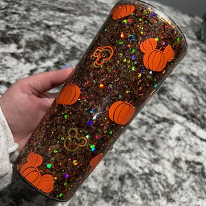 Fall Autumn Mouse Pumpkin Coffee Inspired Glitter 24 Oz Tumbler Gold Brown Glitter