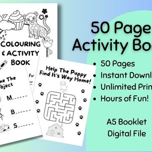 50 Page Printable Activities Booklet for Kids | Kids Activity Bundle ...