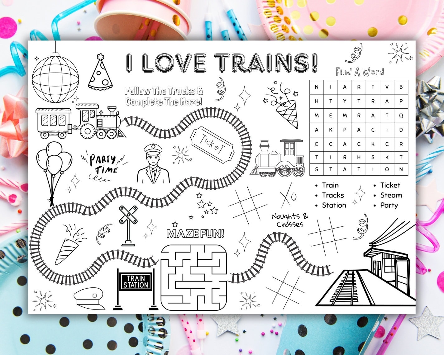Train Activities Placemat for Kids Party | Kids Activity Bundle ...