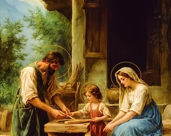 Holy Family - Young Jesus Working With Joseph: Digital Download