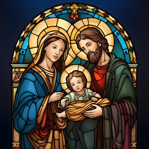Jesus, Mary, and Joseph: Stained Glass Style Nativity Scene - Digital Download