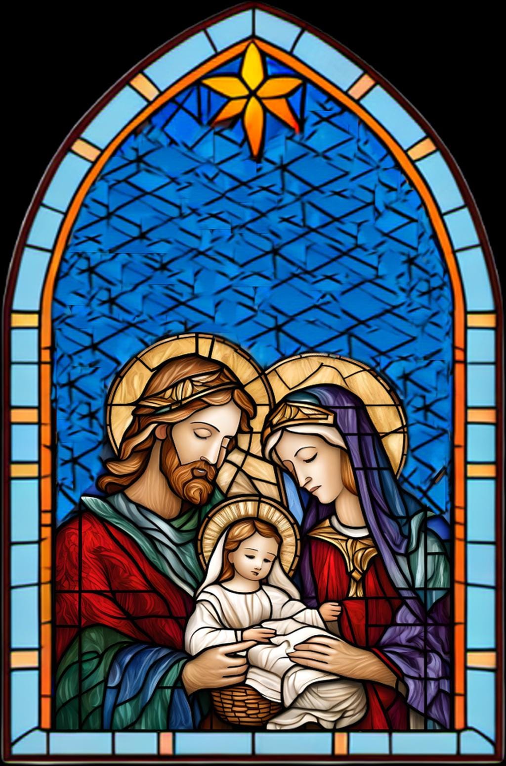 聖家族：ステンドグラス風のキリスト降誕シーン - デジタル