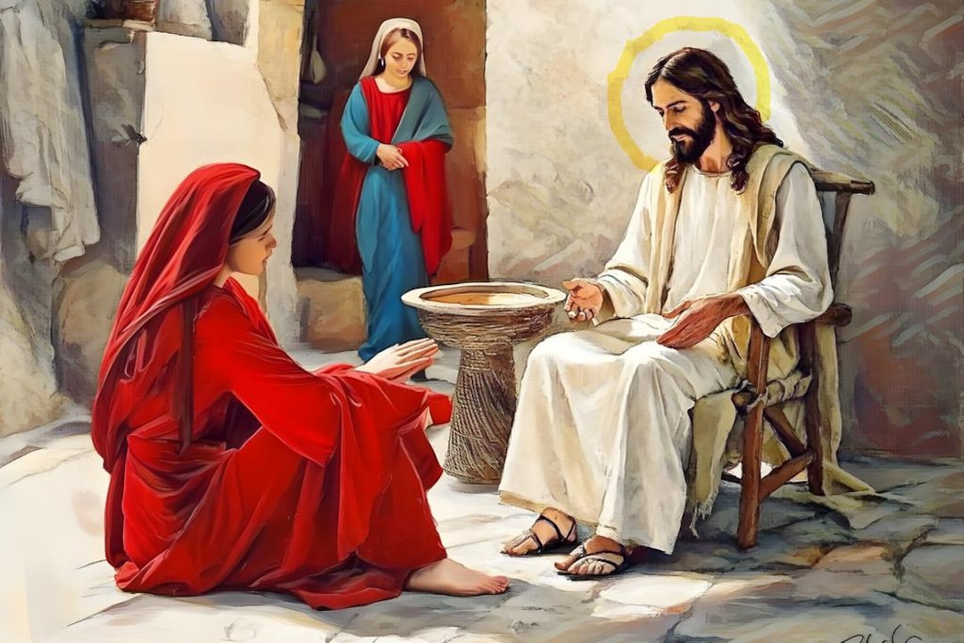 Jesus at the House of Martha and Mary - Mary Sitting at Jesus' Feet and ...