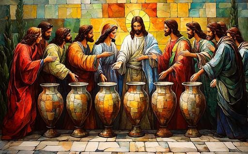 Jesus Turning Water Into Wine at the Wedding Feast in Cana, Galilee: An Impressionist View - Digital Download