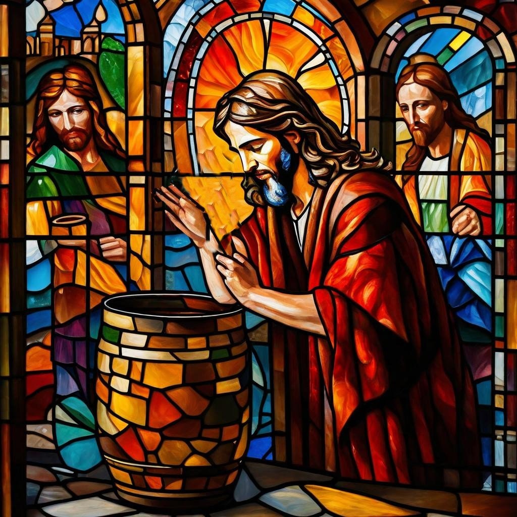 Jesus Turning Water Into Wine: Stained Glass Style Painting Collection ...