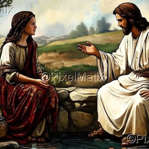 Jesus and the Samaritan Woman: Impressionistic Painting - Digital Download