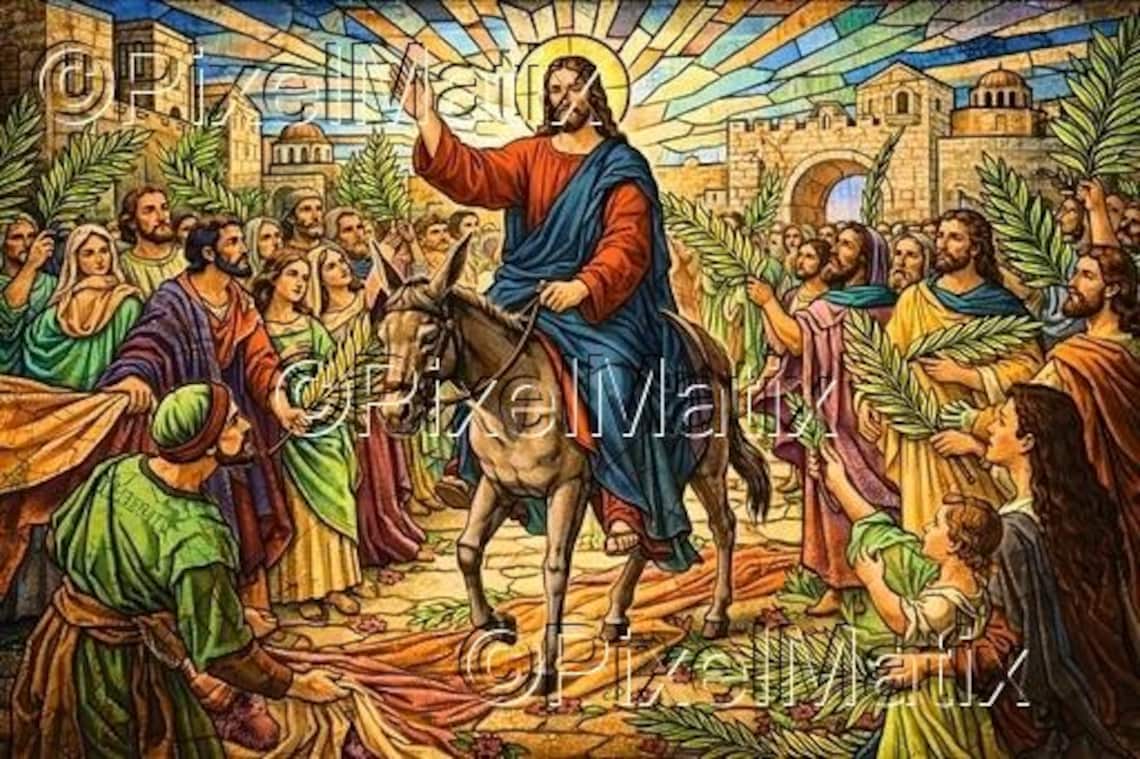 Jesus Riding Into Jerusalem on the Colt of a Donkey - Palm Sunday ...