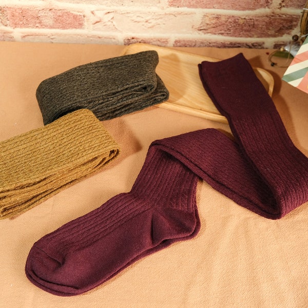 Mi-chaussettes d'hiver,Chaussettes mi-mollet chaudes pour femme,Chaussettes longues automne/hiver jusqu'au genou,Bas chauds jusqu'aux cuisses,Chaussettes chaudes en laine de mouton