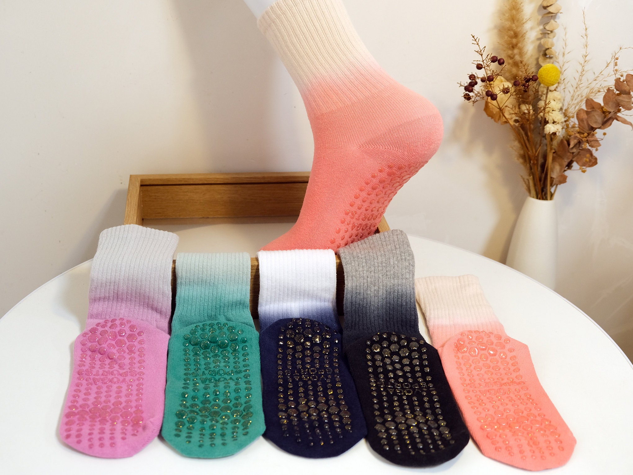 DRESP Toe and Heel-free Elegant Yoga Socks With Anti-slip Sole Cotton Mix  Cuff 