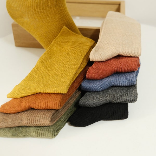 Chaussettes confortables pour femmes, Chaussettes décontractées d'automne, Royaume-Uni 4-6,5, Chaussettes en coton de couleur unie, Chaussettes vintage pour femmes, Chaussettes pour femmes de style britannique