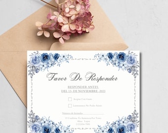 Editable Blue and Silver Instant RSVP