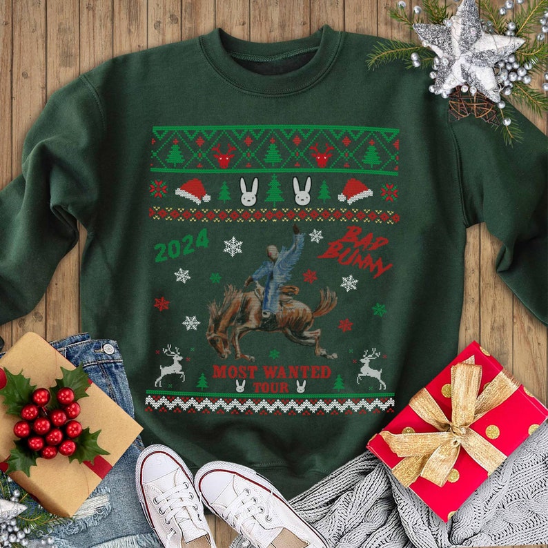 Bad Bunny Most Wanted Tour 2024 Ugly Christmas Shirt Nadie Etsy Australia