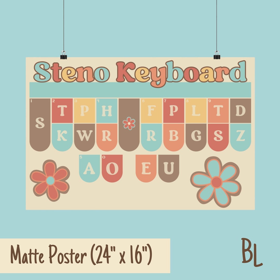 Steno Keyboard Poster for Office, Steno Practice Poster for Court