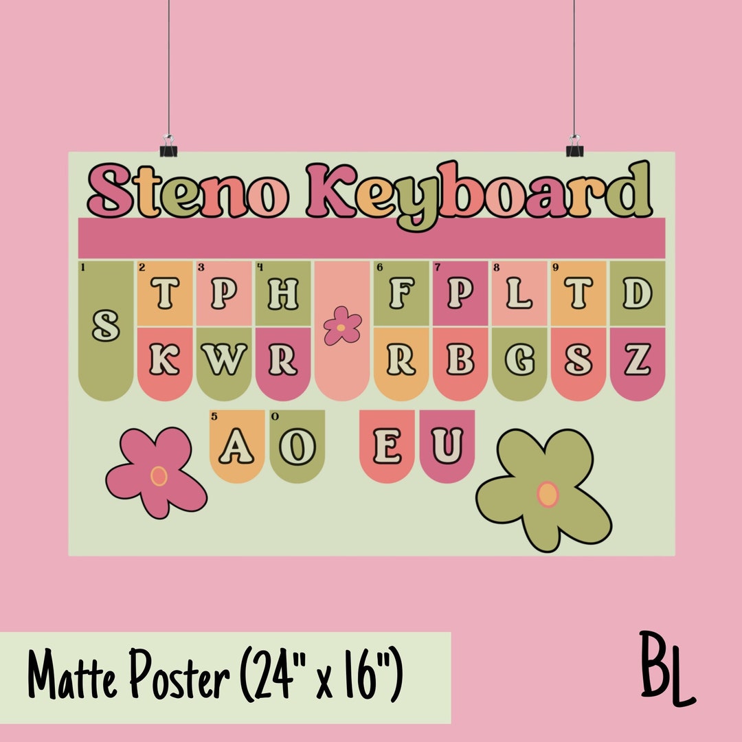 Steno Keyboard Poster for Office, Steno Practice Poster for Court