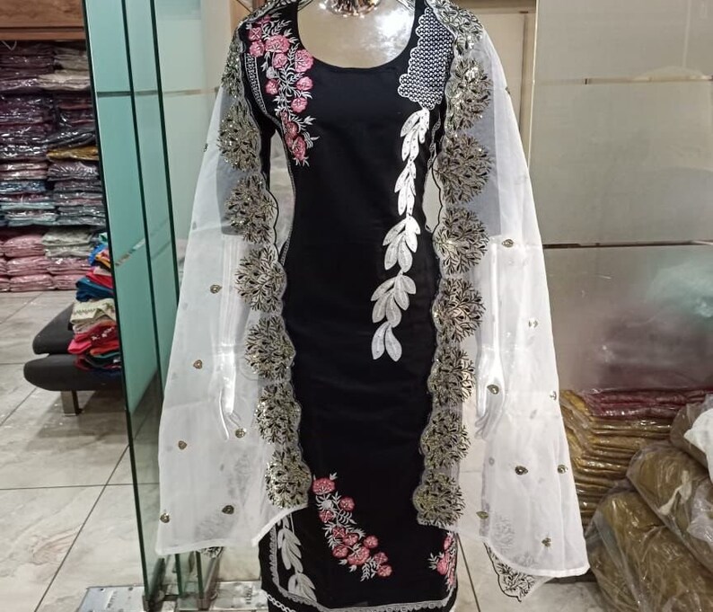 Women's kurti set with pant and dupatta, black( NL 8) main image 0