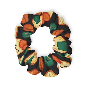 Kawaii Food Scrunchie - Black Hair Tie with Cute Sushi Onigiri Print, Fun Hair Accessory for Girls, Women, Foodie Gift, Soft Fabric Elastic