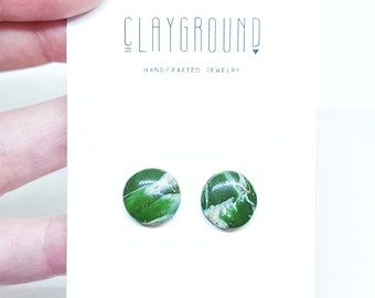 Clay Earrings | Green Marble Studs | Hypoallergenic | Lightweight | Polymer Clay Earrings