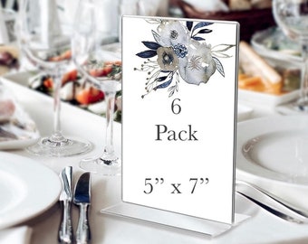 Acrylic Table Sign Holders - Set of 6 - Perfect for Weddings and Event - 5”x7” Display Stands