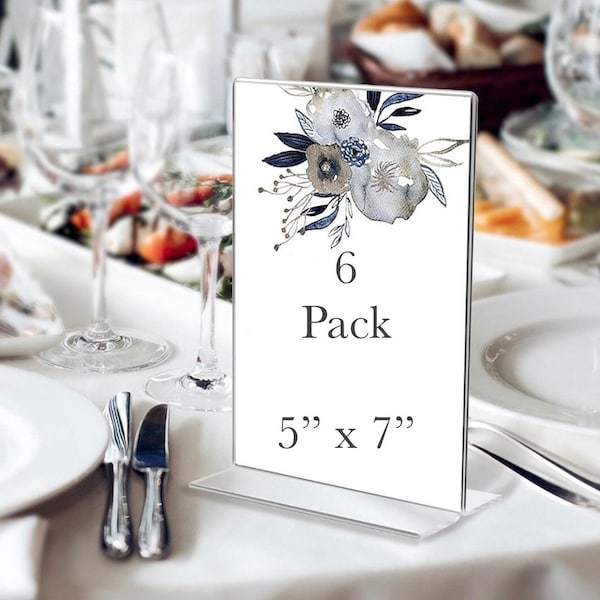 Acrylic Table Sign Holders - Set of 6 - Perfect for Weddings and Event - 5”x7” Display Stands