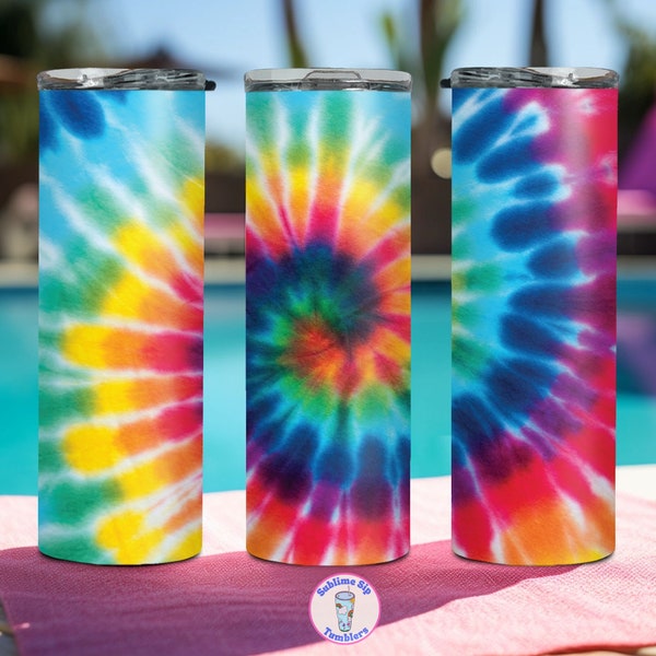 Rainbow Tie-Dye 20 oz Skinny Tumbler Sublimation Design Pack, INSTANT Download, PNG Digital Files, 20 oz Straight and Tapered PNG Files