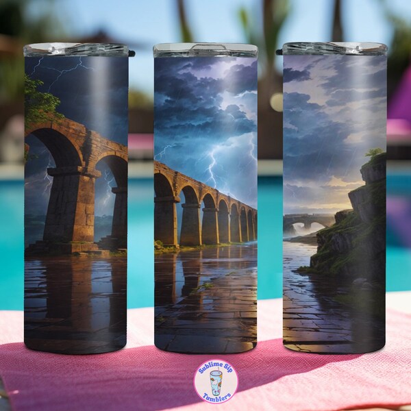 Aqueduct 20 oz Skinny Tumbler Sublimation Design Pack, INSTANT Download, PNG Digital Files, 20 oz Straight and Tapered PNG Files