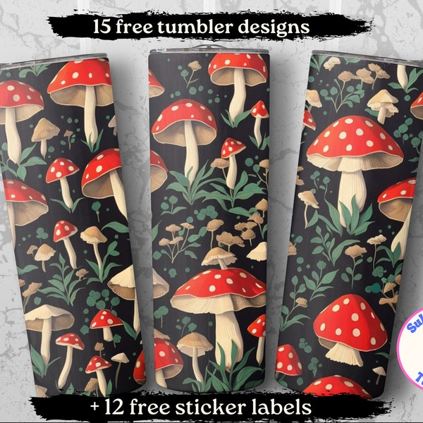 Mushroom Tumbler Wrap 20 oz Skinny Tumbler Sublimation Design Pack, INSTANT Download, Sublimation PNG, Straight & Tapered, Fungi