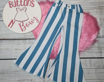 Blue Striped Bellbottom Jeans