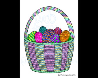 Panier de Pâques à colorier pour enfants et adultes Téléchargement instantané Coloriage téléchargement numérique facile à imprimer