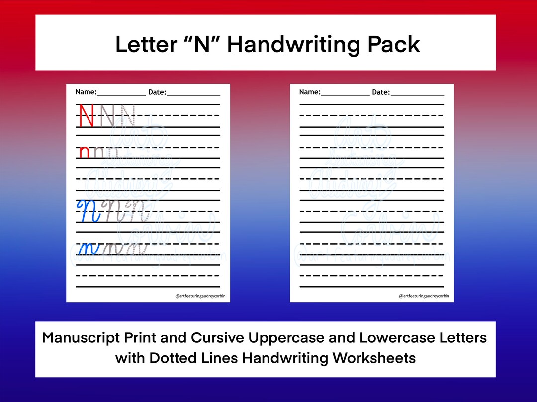 Letter N Print and Cursive Handwriting Worksheet for Kids and Adults ...