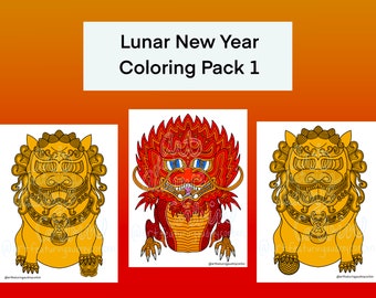 Pack 1 coloriage nouvel an lunaire 2024 pour enfants et adultes Coloriage téléchargement téléchargement numérique facile à imprimer