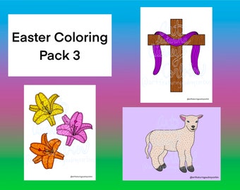 Pack 3 Easter Coloring Pages for Kids and Adults Instant Download Coloring Pages Digital Download Easy Printable