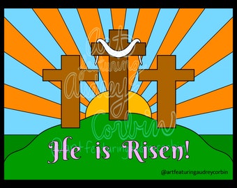 He is Risen Easter Coloring Page for Kids and Adults Instant Download Coloring Page Digital Download Easy Printable