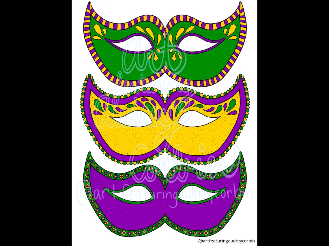 Mardi Gras Masks Coloring Page for Kids and Adults Instant Download