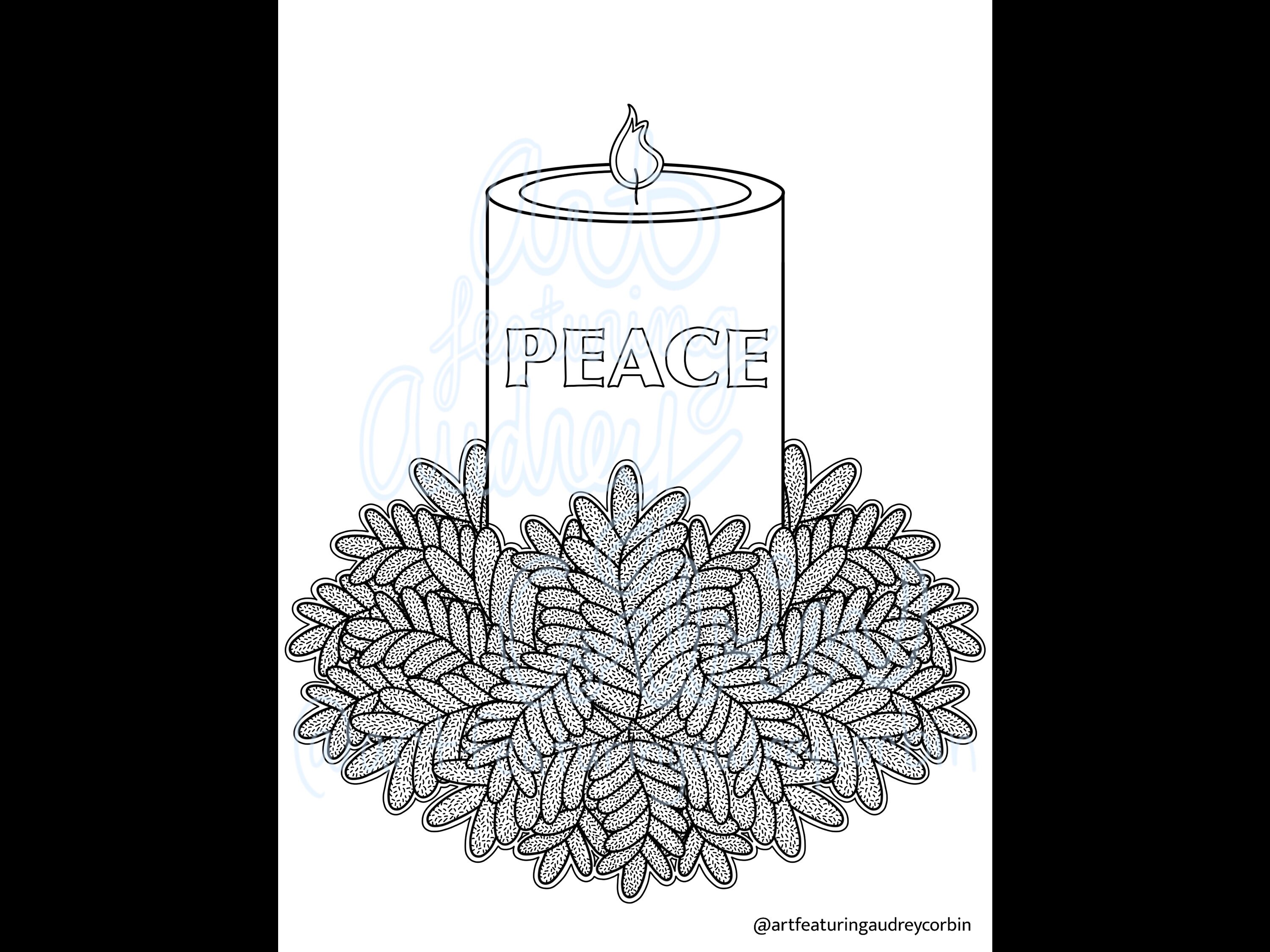 Peace Candle Advent Wreath Coloring Page for Kids and Adults Etsy Canada
